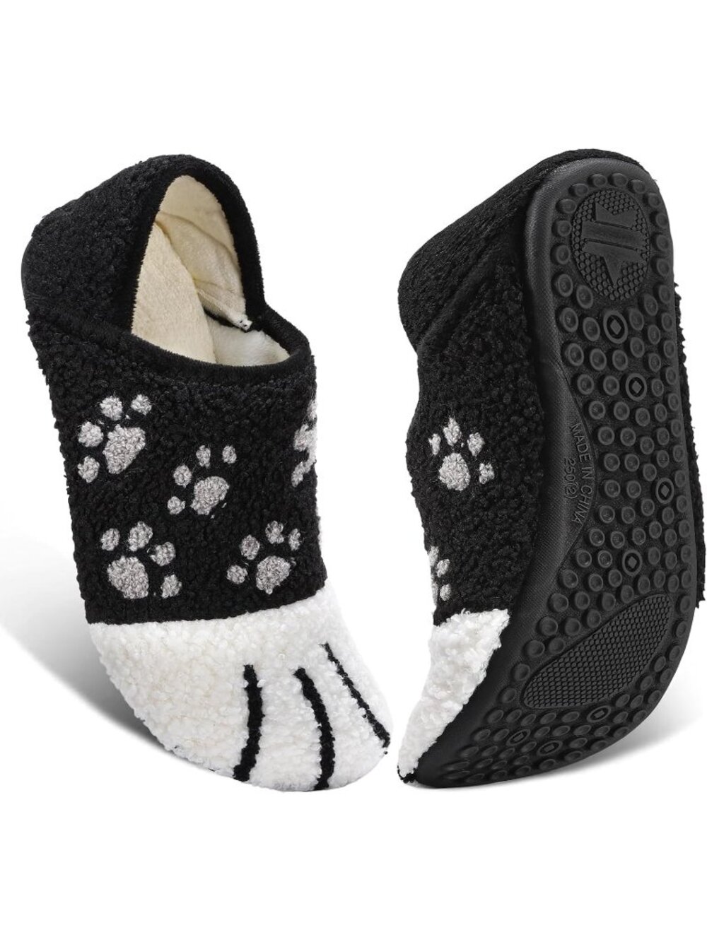 Women's Black Cat Paw Barefoot Socks Furry Cozy Fleece Slip On Indoor Slippers